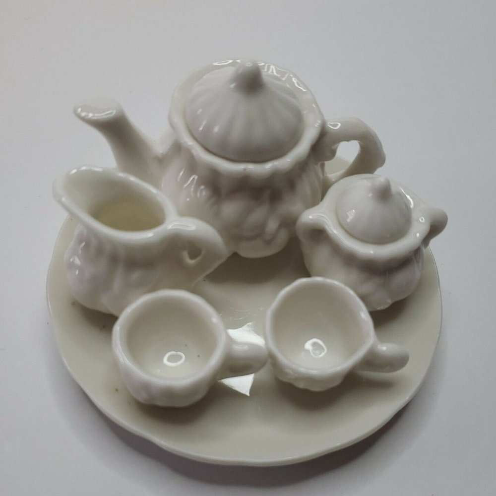 Vintage Nobel Ball White Fruit Embossed Miniature Tea Set